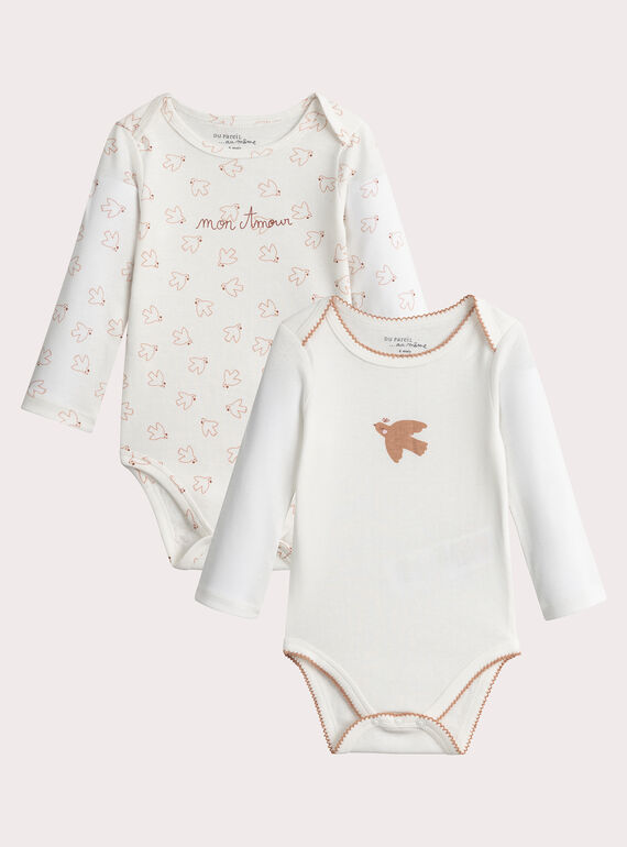 Set of 2 long-sleeved bird print bodysuits for baby girl  VEFIBODVOL / 24WH1386BDL001