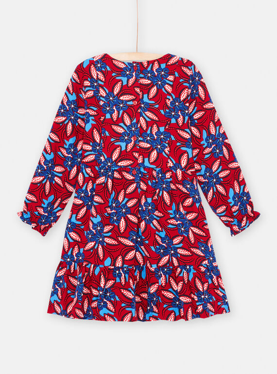 Girl's dress with carmine background and floral print SAFOROB1 / 23W901K2ROBF504