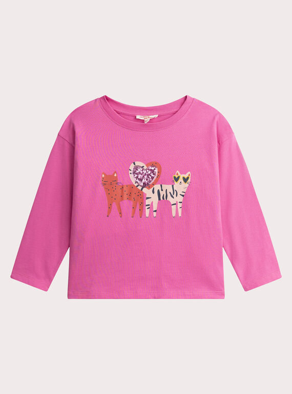 Pink T-shirt animation cats with sequins for girls  VAROTEE2 / 24W901P2TMLD330