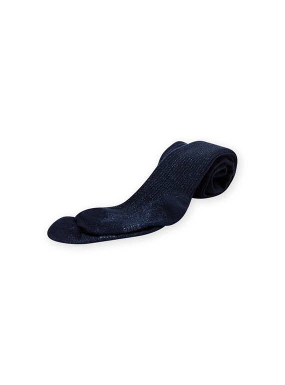 Girl's plain midnight blue ribbed tights MYAJOSCOL2 / 21WI0115COLC205