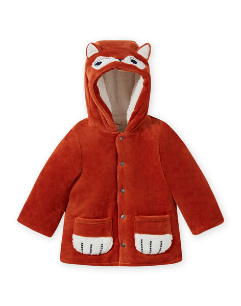 Boy's corduroy hooded parka with fox pattern MUGROPAR / 21WG1051PAR408