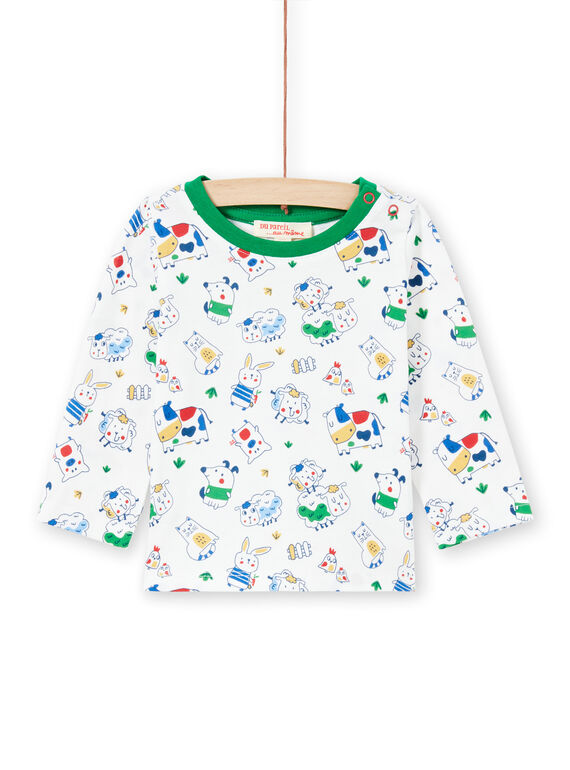 Baby Boy White & Green Animal Print T-Shirt MUMIXTEE1 / 21WG10J1TML001