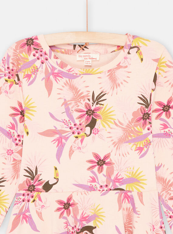 Girl's pink tropical dress SAJOROB3 / 23W901G1ROBD322