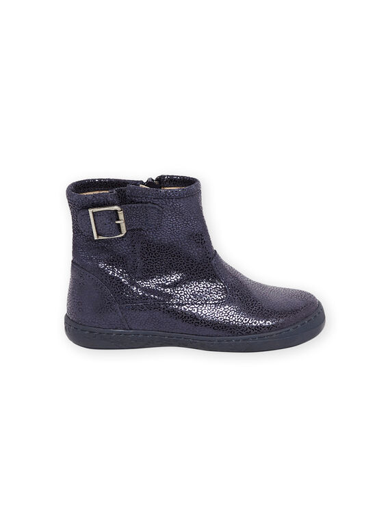 Navy blue leather booties child girl MABOOTMATERN / 21XK3551D0D070