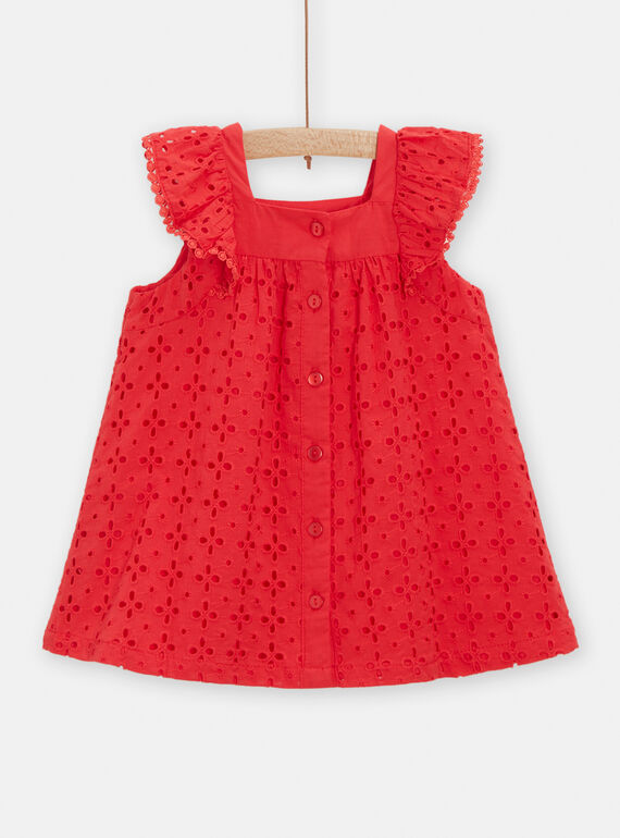 Red embroidered dress for baby girls TICLUROB2 / 24SG09O1ROBF505