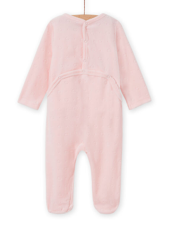 Pink velvet romper with rabbit pattern for baby girls MEFIGRELAP / 21WH1386GRED310