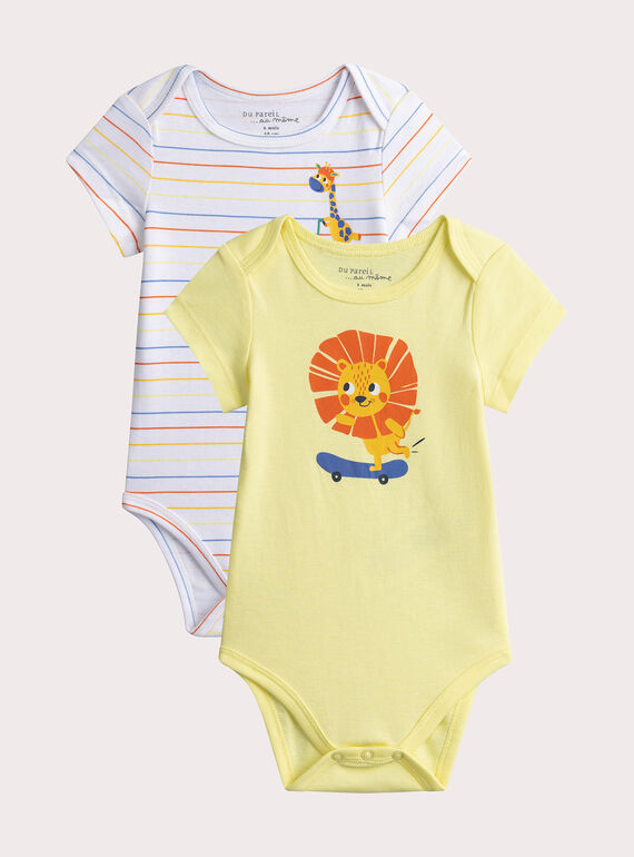 Set of 2 short-sleeved bodysuits with aniamal animation for baby boy  VEGABODROUL / 24WH1485BDLB115