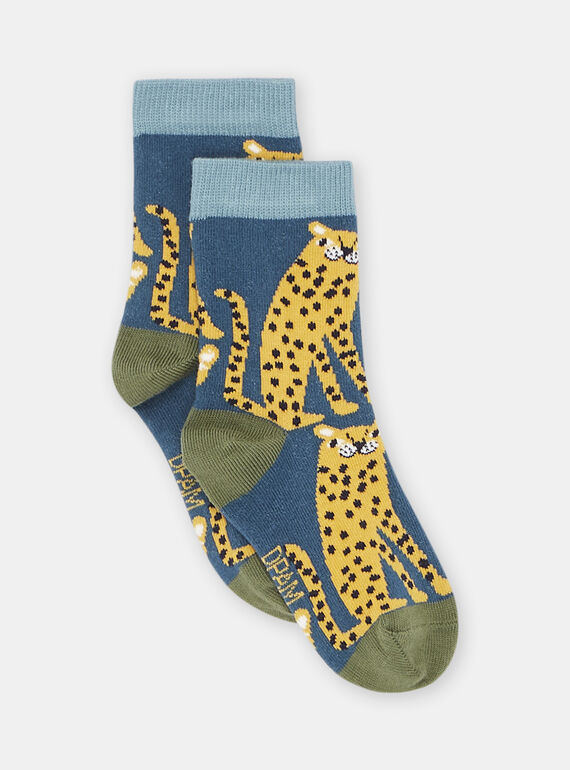 Boy's turquoise leopard print socks SYOJOCHO1 / 23WI02B5SOQC217