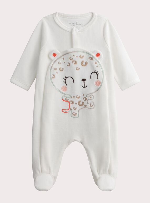 Newborn babies' ecru velour panther design rompers WOU1GRE3 / 25SF0371GRE005