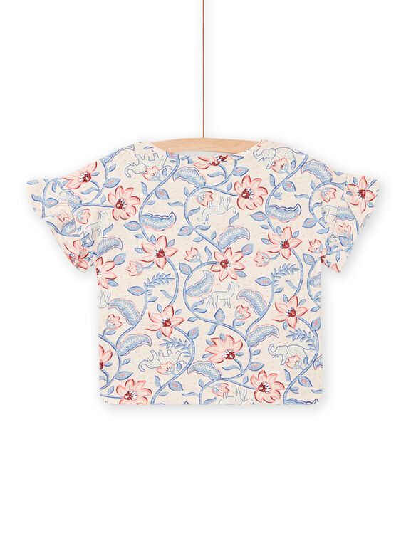 Child girl's cream, blue and pink short sleeve T-shirt NASANTI1 / 22S901S4TMCA002