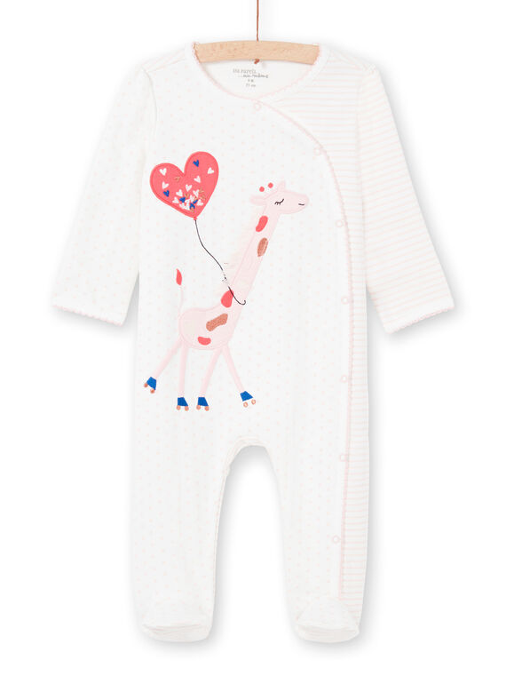 Baby girl's ecru striped and polka dot printed sleep suit MEFIGREGIR / 21WH1332GRE001