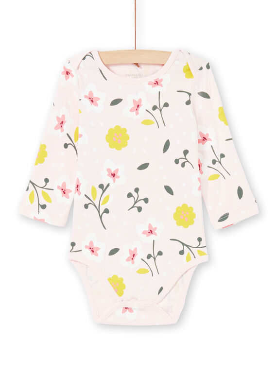 Baby girl pale pink and yellow floral print bodysuit MEFIBODFLE / 21WH13B7BDL301