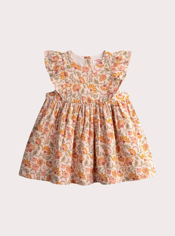 Baby girls' pastel pink dress printed with flowers WILANROB1 / 25SG0943ROBD326
