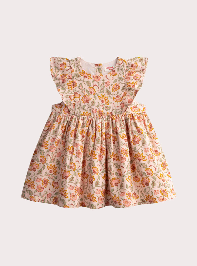 Baby girls' pastel pink dress printed with flowers Baby girls' pastel pink dress printed with flowers WILANROB1 / 25SG0943ROBD326
