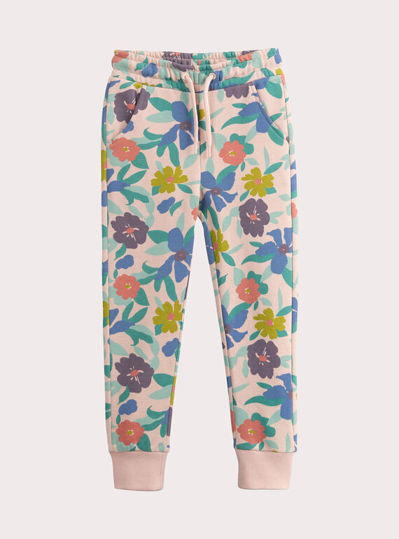 Pink floral print jogging bottoms for girls  VAJOBAJOG1 / 24W901G3JGBD329