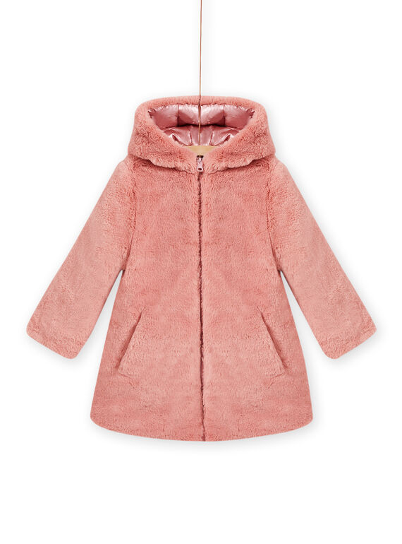 Child girl pink reversible hooded parka in faux fur MACOMPARKA / 21W90164PAR303