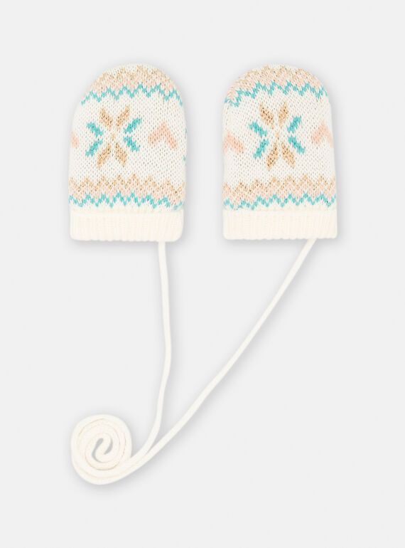 Baby Girl Ecru Graphic Mittens SYIJAGAN / 23WI09O2GAN001