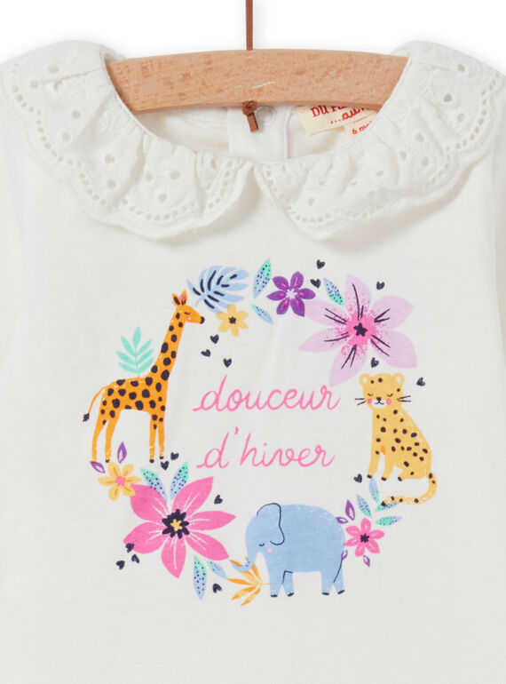 Baby girl's ecru veil collar t-shirt with fancy flower pattern MIPLABRA / 21WG09O1BRA001