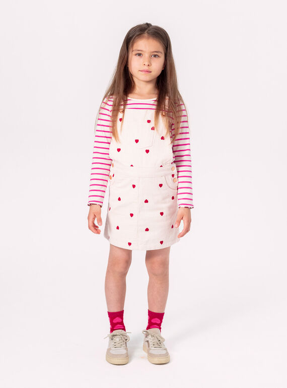 Ecru velvet side dress with embroidered hearts for girls  VAKOROB2 / 24W90132ROB114