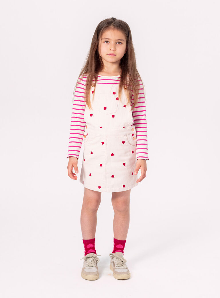 Ecru velvet side dress with embroidered hearts for girls  Ecru velvet side dress with embroidered hearts for girls  VAKOROB2 / 24W90132ROB114