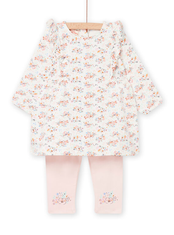 Baby girl ecru and pink floral outfit NIMOENS / 22SG09N1ENS001