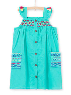 Embroidered dress with green straps child girl JAMAROB3 / 20S901P3ROB629