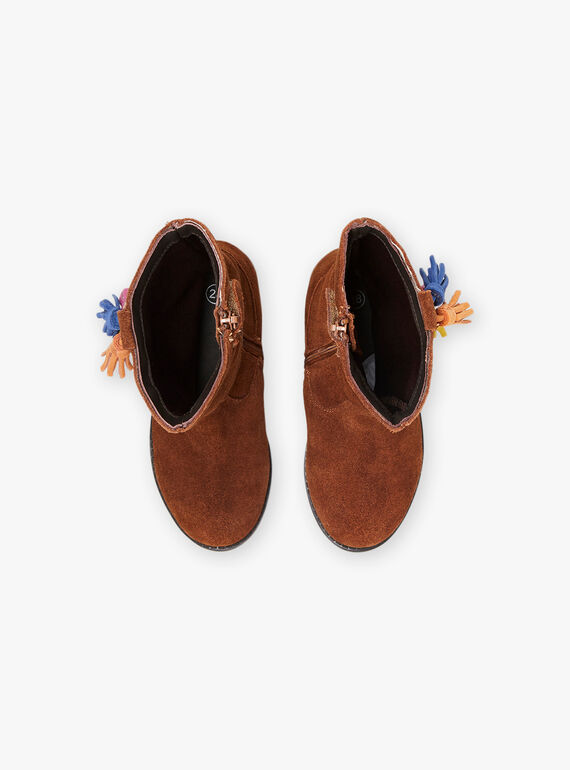 Child girl camel leather and tassel high boots MABOTTEMEL / 21XK3584D10804
