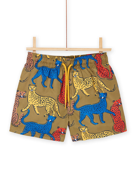 Military green swim shorts with leopard print RYOMERBOXLEO / 23SI02R3MAIG631