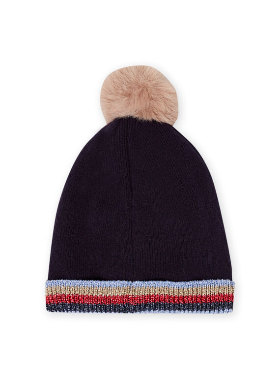 Girl's hat with pompons and stripes details MYAMIXBON1 / 21WI0152BONC205