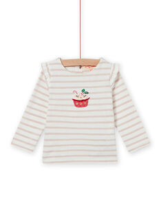 Baby Girl Gold Stripes and Ruffles T-Shirt MINOTEE / 21WG09Q1TML001