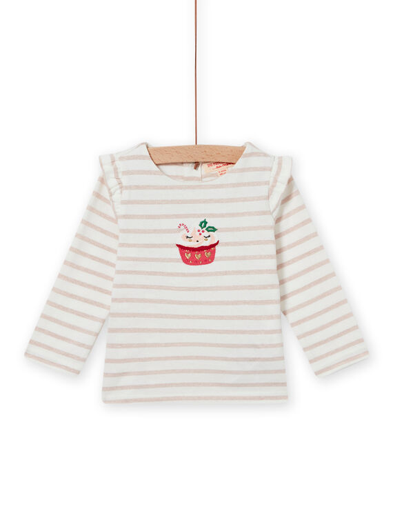 Baby Girl Gold Stripes and Ruffles T-Shirt MINOTEE / 21WG09Q1TML001