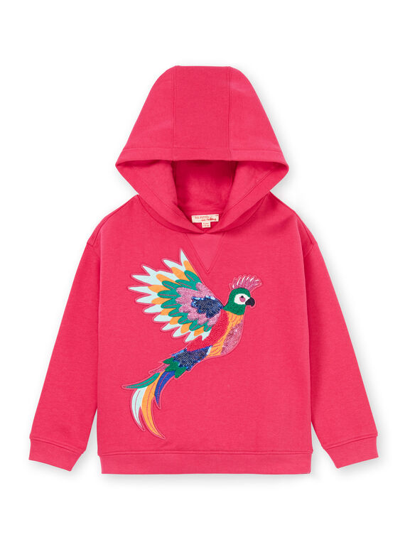 Pink hoodie with parrot motif embroidered LANAUSWEA / 21S901P1SWEF507
