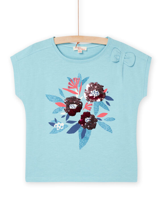 Blue grey t-shirt with flower animation RABLETI / 23S90131TMC205