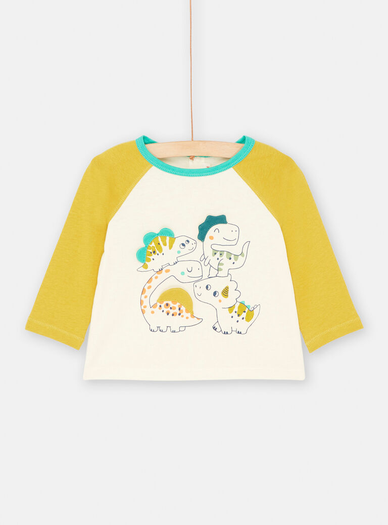 Baby boy's ivory and mustard T-shirt with dinosaur animations SUVERTEE1 / 23WG10J3TML005
