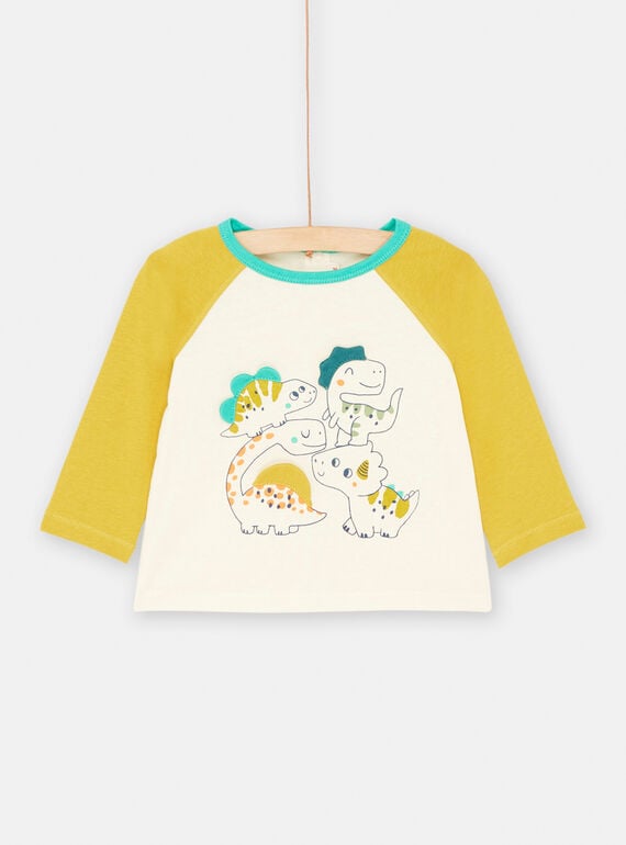 Baby boy's ivory and mustard T-shirt with dinosaur animations SUVERTEE1 / 23WG10J3TML005