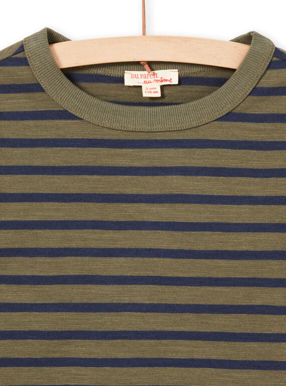 Boy's long sleeve khaki and navy blue stripes T-shirt MOJOTIRIB3 / 21W90225TMLG631