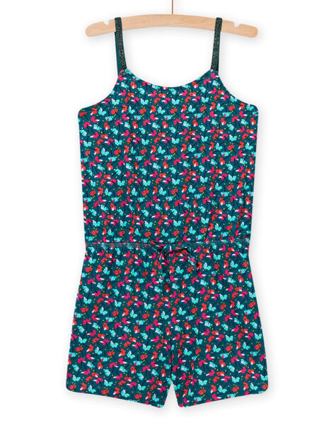 Child girl's blue duck floral print jumpsuit NAPLACOMB3 / 22S901K3CBL714