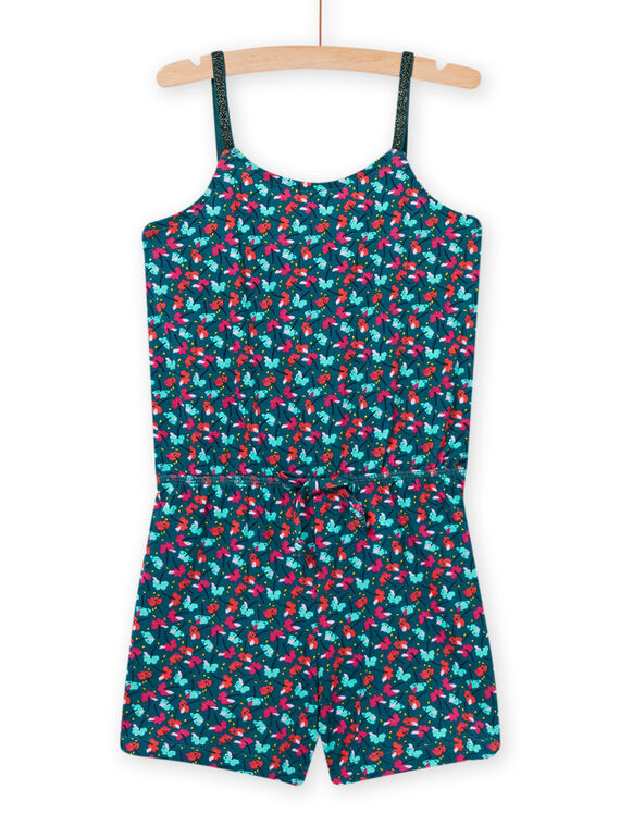 Child girl's blue duck floral print jumpsuit NAPLACOMB3 / 22S901K3CBL714