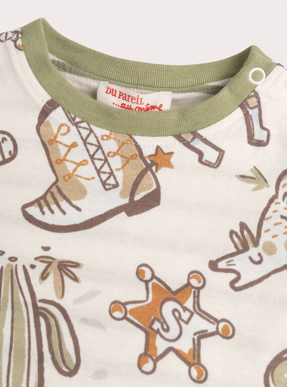 Baby boys' reversible patterned ecru T-shirt WULANTEE1 / 25SG1044TML001