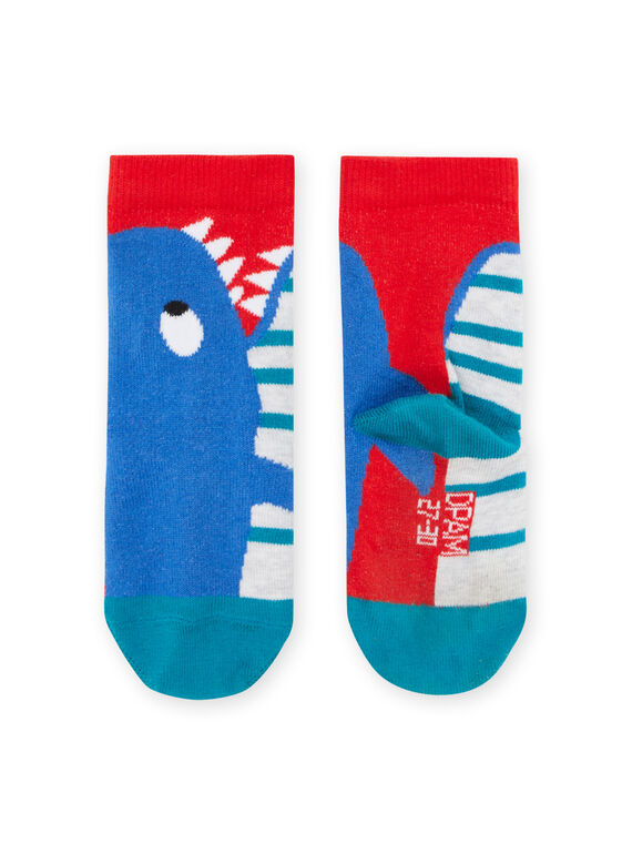 Red and blue socks with shark and stripes RYOJOCHO6 / 23SI027BSOQF518