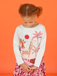 Child girl's t-shirt in ecru mottled with fantasy motifs MACOMTEE2 / 21W901L3TML006