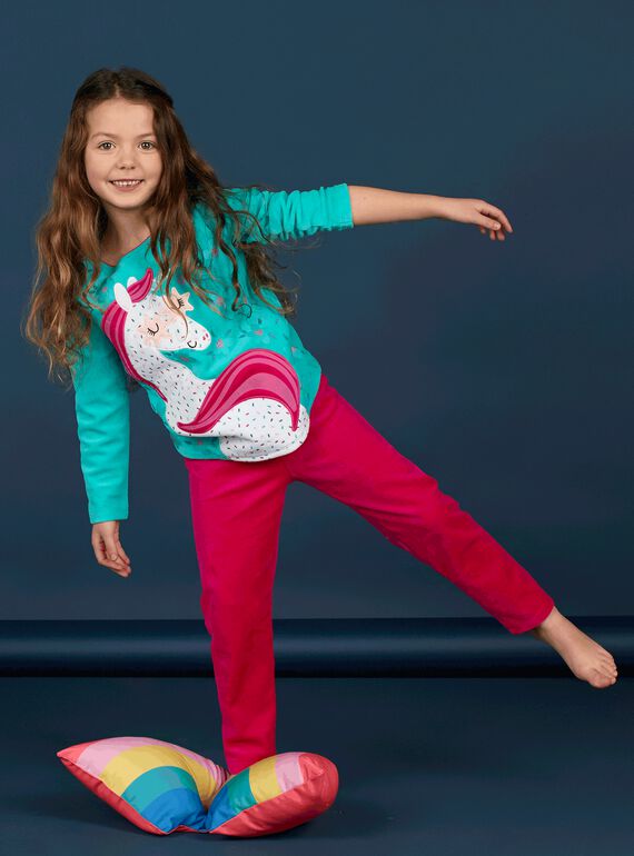 Children's pajamas turquoise girl unicorn pattern LEFAPYJLIC / 21SH1153PYJ209