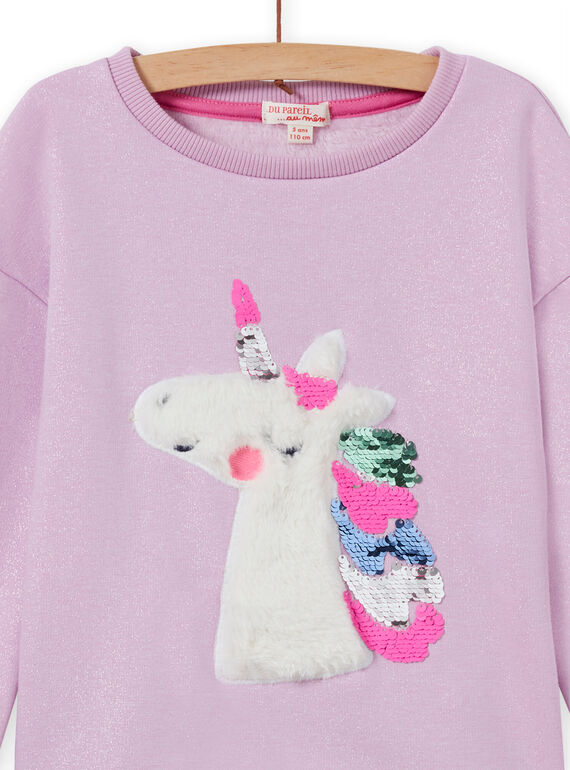 Girl's reversible unicorn sweatshirt with sequins MAPLASWEA / 21W901O1SWE326