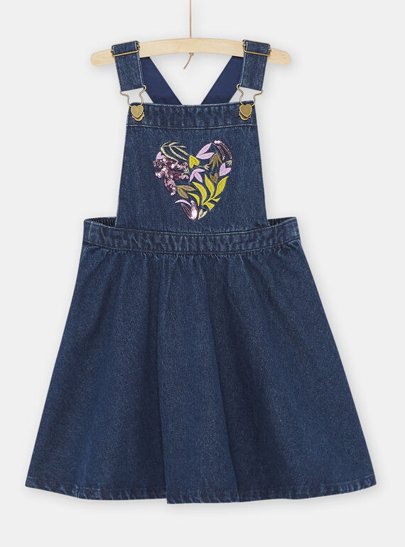 Girl's blue denim dungaree dress SAKYOROB2 / 23W901I2ROBK005