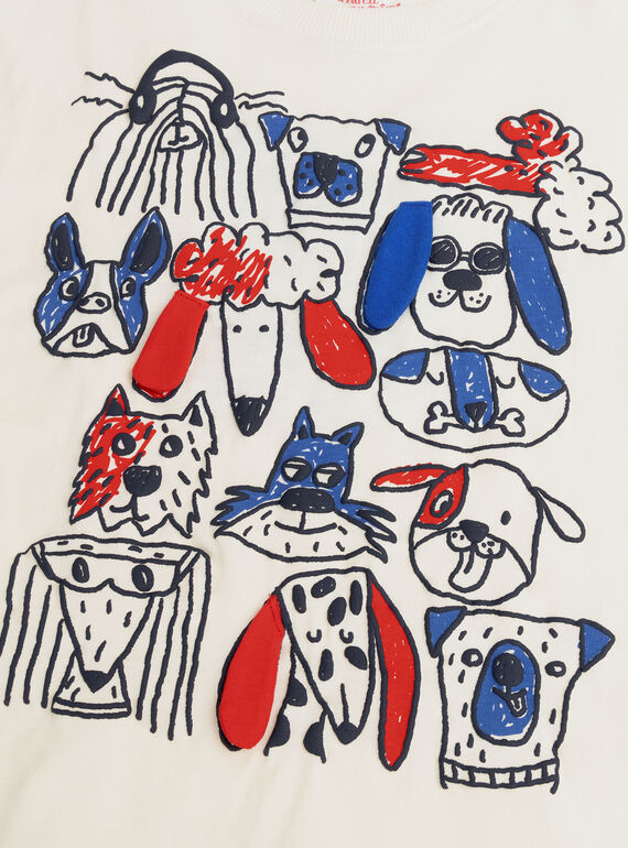 Long-sleeved ecru dog-design T-shirt WOKATEE1 / 25S90231TML005