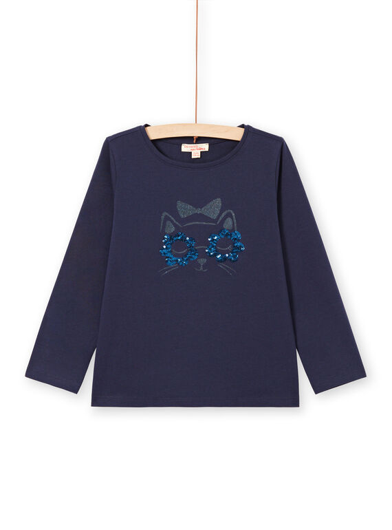Girl's long sleeve t-shirt with cat motif MAJOYTEE1 / 21W90113TMLC205