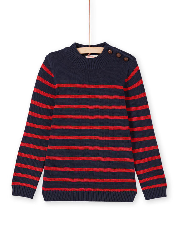 Boy's navy blue and red stripes sweater MOJOPUL3 / 21W90212PUL505