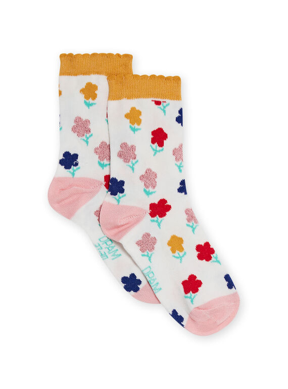 Socks ecru with flowery print child girl NYALUCHO / 22SI01P1SOQ001