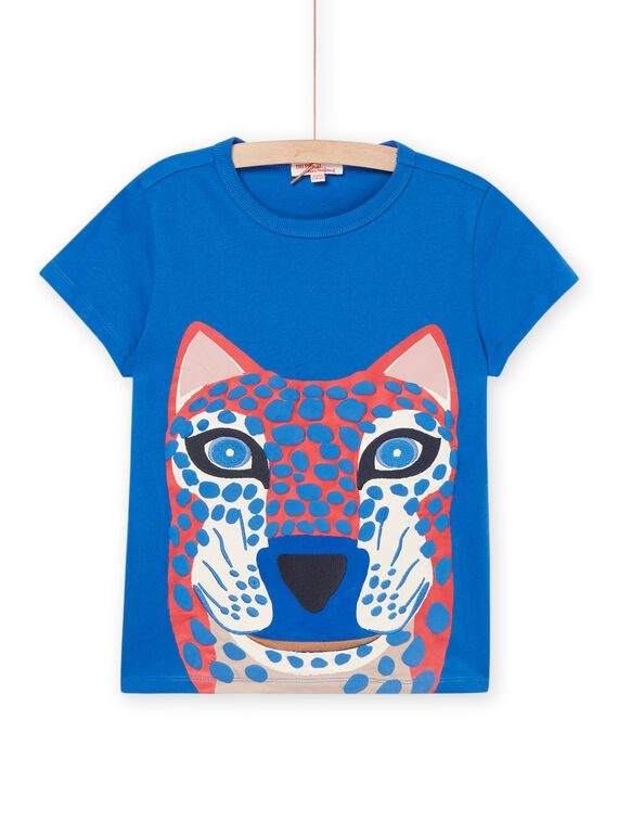 Blue T-shirt with leopard head motif RONAUTI2 / 23S902N2TMCC238
