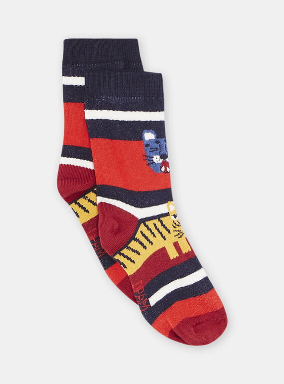 Boy's blue and red feline socks SYOJOCHO4 / 23WI02B3SOQ705